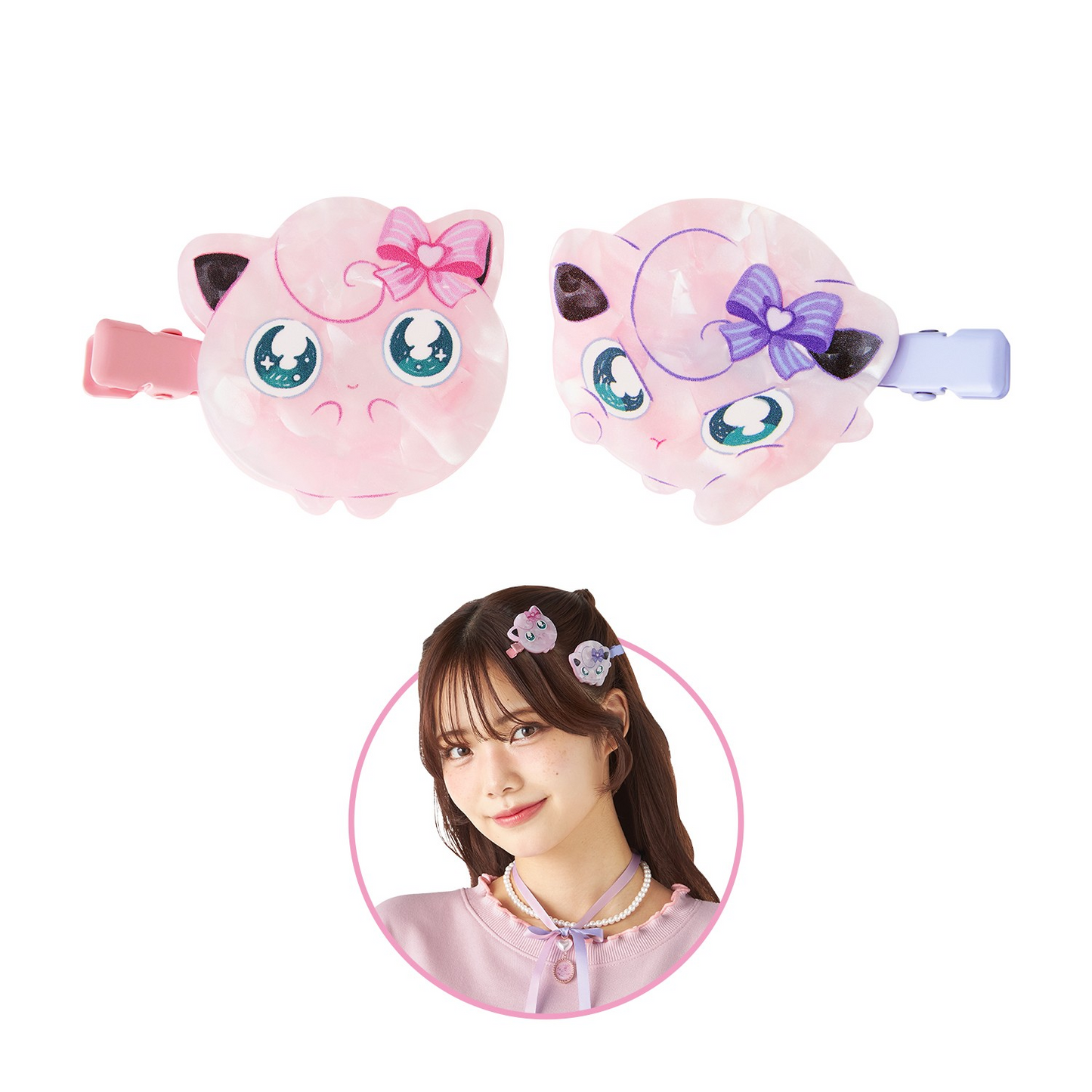 PSL Pokemon Center Original Don't Attack Me Fringe Clip Hair Barrette Jigglypuff Set of 2