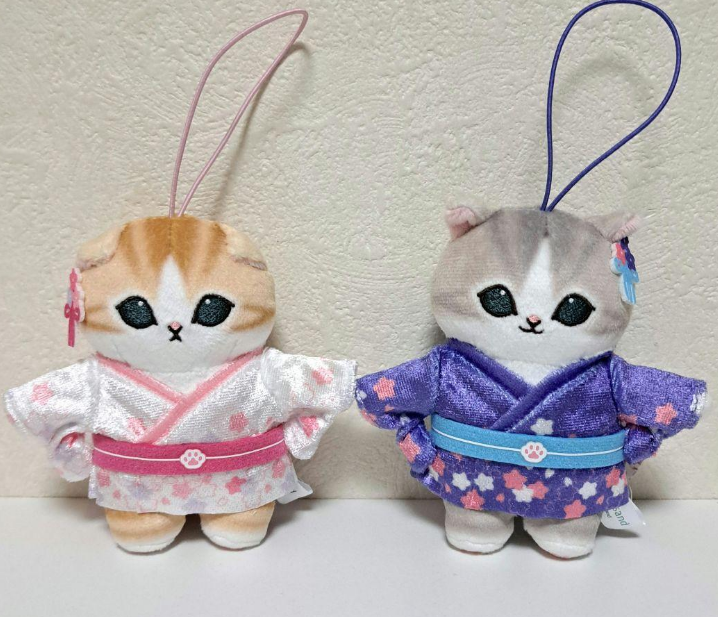 Mofusand Mascot Set Cherry Blossom Kimono Plush Keychain  JAPAN NEW