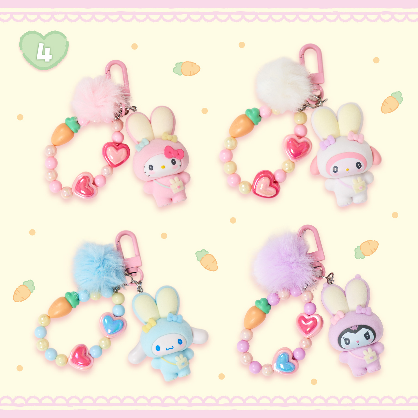 Sanrio Easter Rabbit Mascot Key Chain Figure Cinnamoroll Hello Kitty My Melody Kuromi