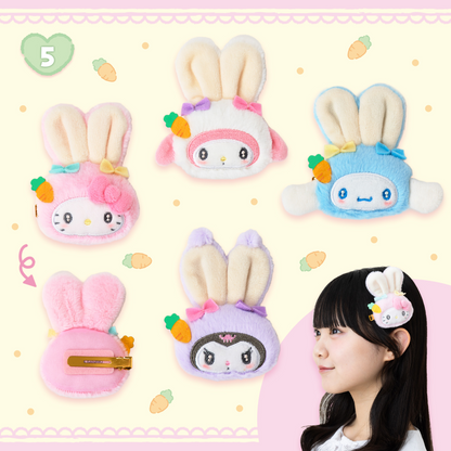 Sanrio Easter Rabbit Plush Hair Clip Fringe Clip Barrette Cinnamoroll Hello Kitty My Melody Kuromi )