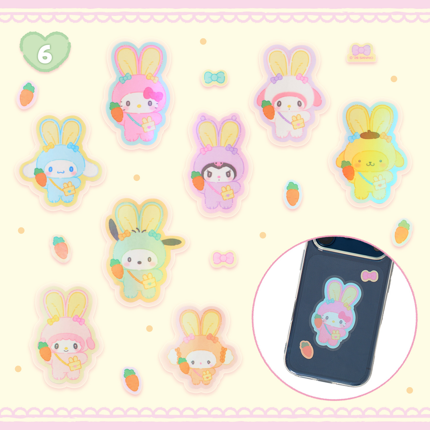 PSL Sanrio Easter Rabbit Sticker Set Cinnamoroll Hello Kitty My Melody Kuromi