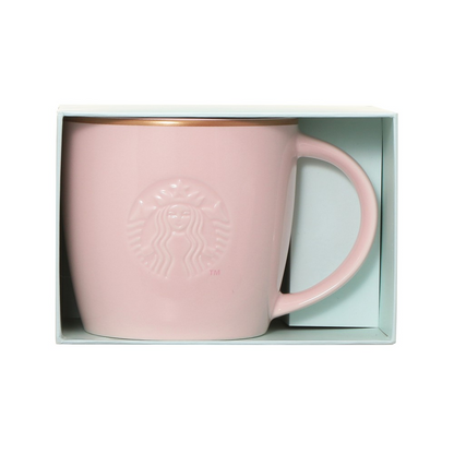 Starbucks Japan Mother’s Day 2026 Logo Mug Pink Beige Gold Rim 355ml