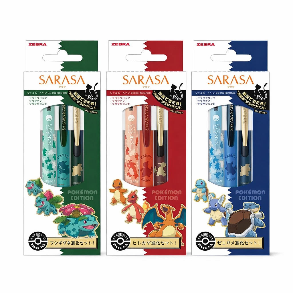 Zebra Sarasa Pokemon Evolution Pen Set Complete 3 Types Bundle Limited Japan