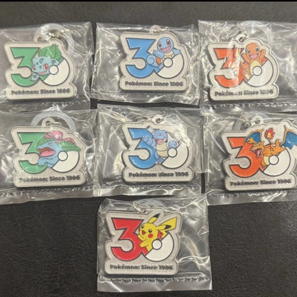 Pokemon 30th Anniversary Metal Charm Mascot Complete Set of 7 Keychains
