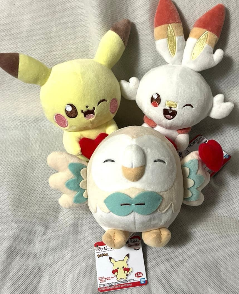 Pokemon PokePeace Plush Toy Mellow Heart Pikachu Rowlet Scorbunny Set