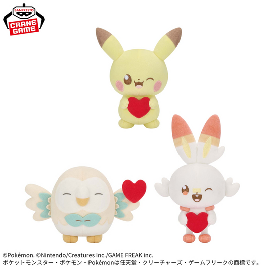 Pokemon PokePeace Plush Toy Mellow Heart Pikachu Rowlet Scorbunny Set