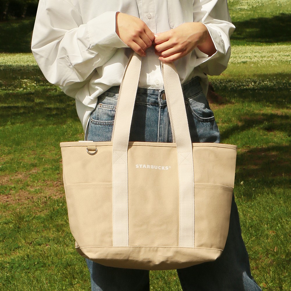 Starbucks Japan Summer 2026 Canvas Tote Bag Beige Ivory Size M