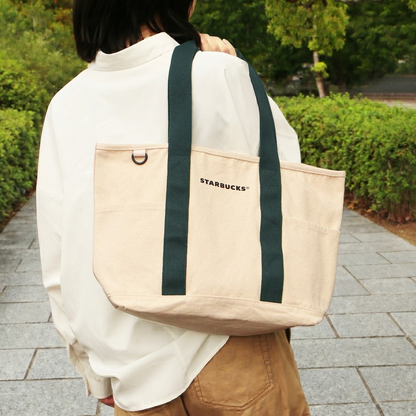 Starbucks Japan Summer 2026 Canvas Tote Bag Green Ivory Size M