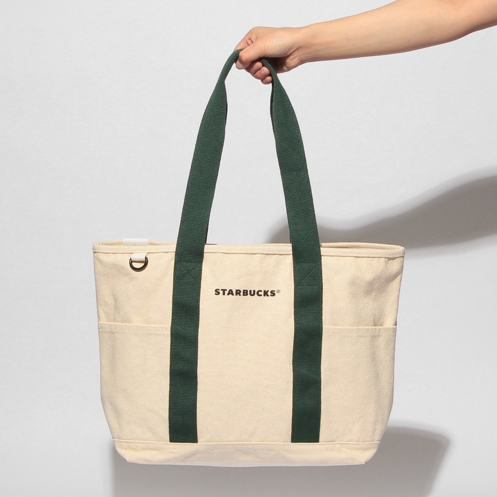 Starbucks Japan Summer 2026 Canvas Tote Bag Green Ivory Size M