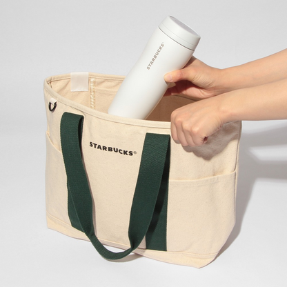 Starbucks Japan Summer 2026 Canvas Tote Bag Green Ivory Size M